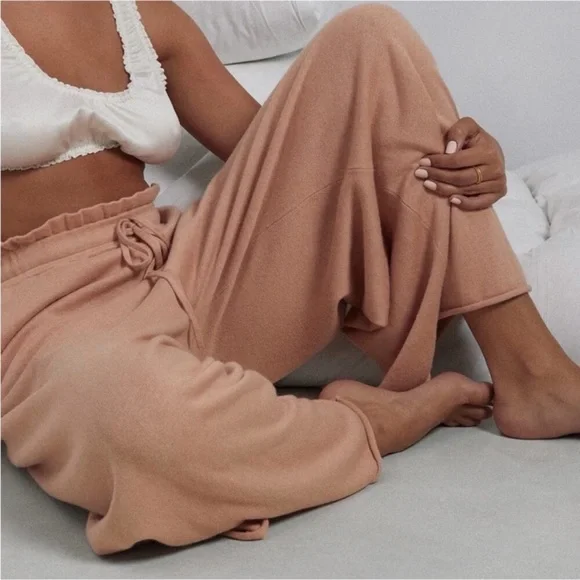 NWOT Lunya Cozy Cotton Silk Nutmeg Neutral Knit Drawstring Wide Leg Pants Size M - Picture 10 of 13